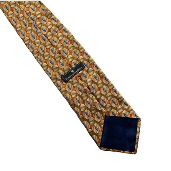Ermenegildo Zegna Silk Tie Chunky Wide Made In Italy Yellow Gold Blue Geometric - Picture 4 of 8